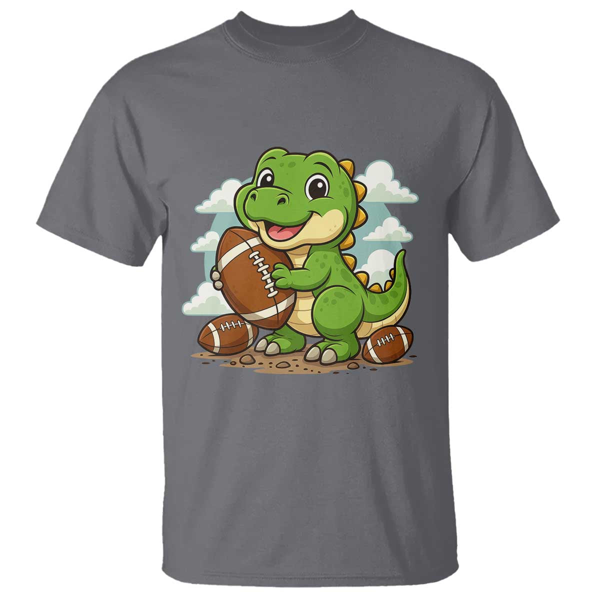 Cute Dinosaur Playing Football T Shirt Funny Kids Gift - Wonder Print Shop