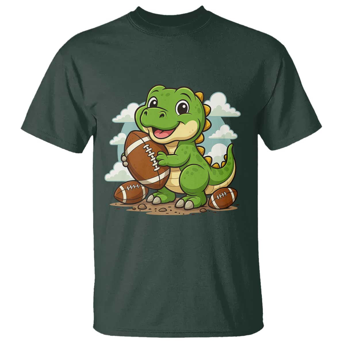 Cute Dinosaur Playing Football T Shirt Funny Kids Gift - Wonder Print Shop
