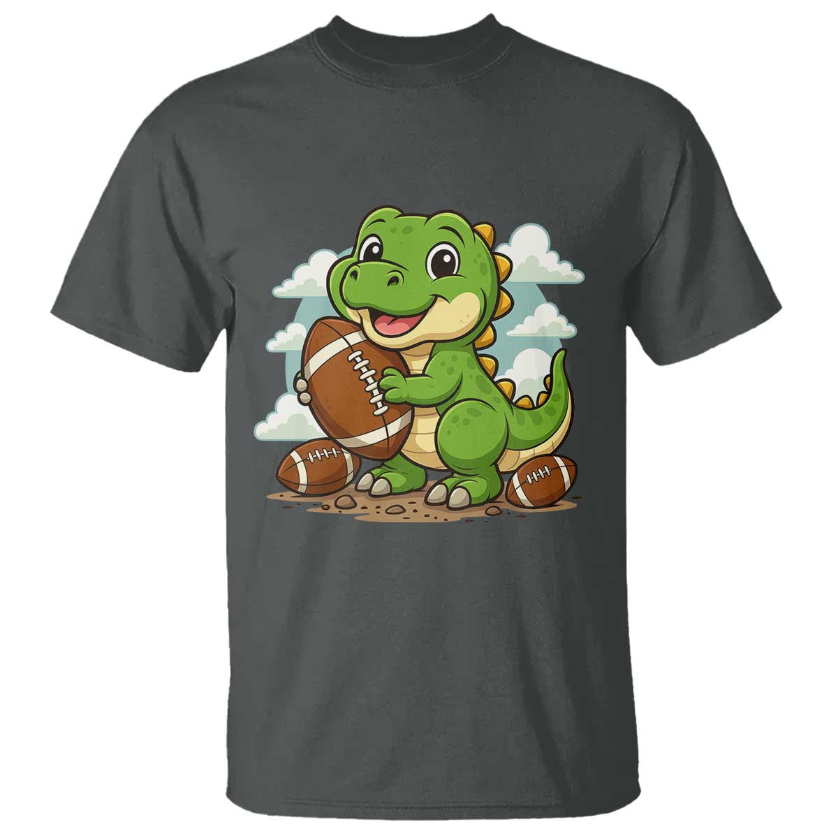 Cute Dinosaur Playing Football T Shirt Funny Kids Gift - Wonder Print Shop