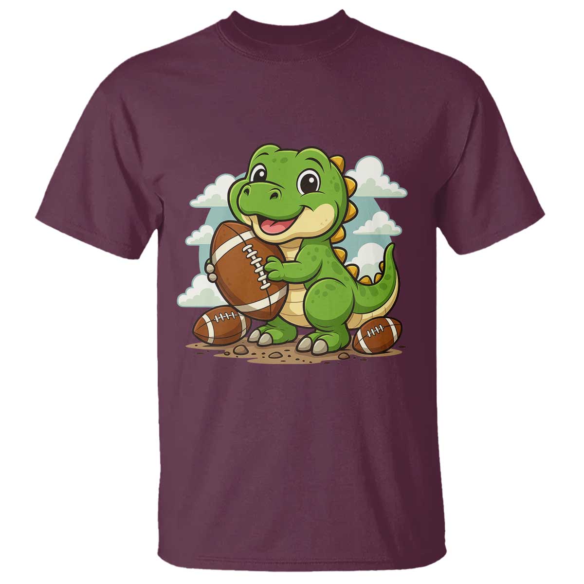 Cute Dinosaur Playing Football T Shirt Funny Kids Gift - Wonder Print Shop