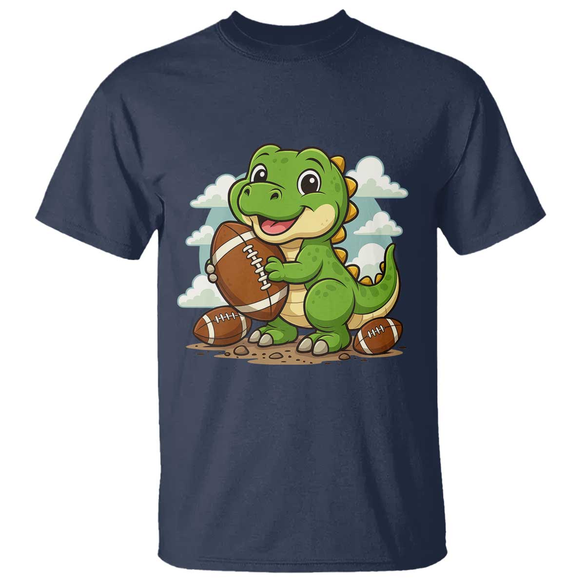 Cute Dinosaur Playing Football T Shirt Funny Kids Gift - Wonder Print Shop