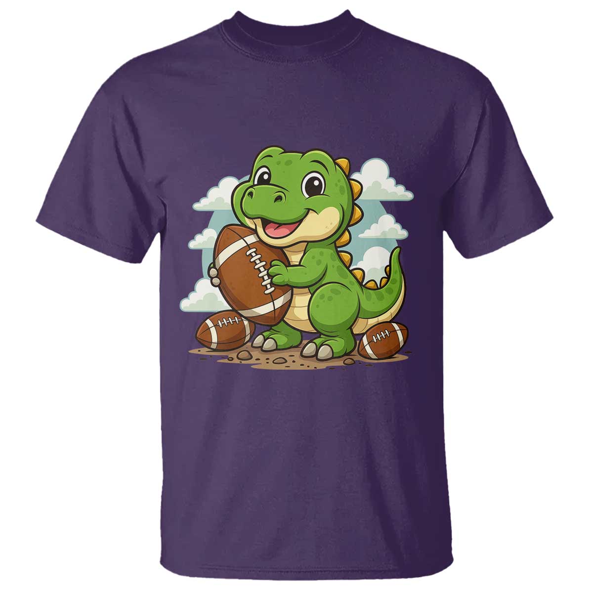 Cute Dinosaur Playing Football T Shirt Funny Kids Gift - Wonder Print Shop