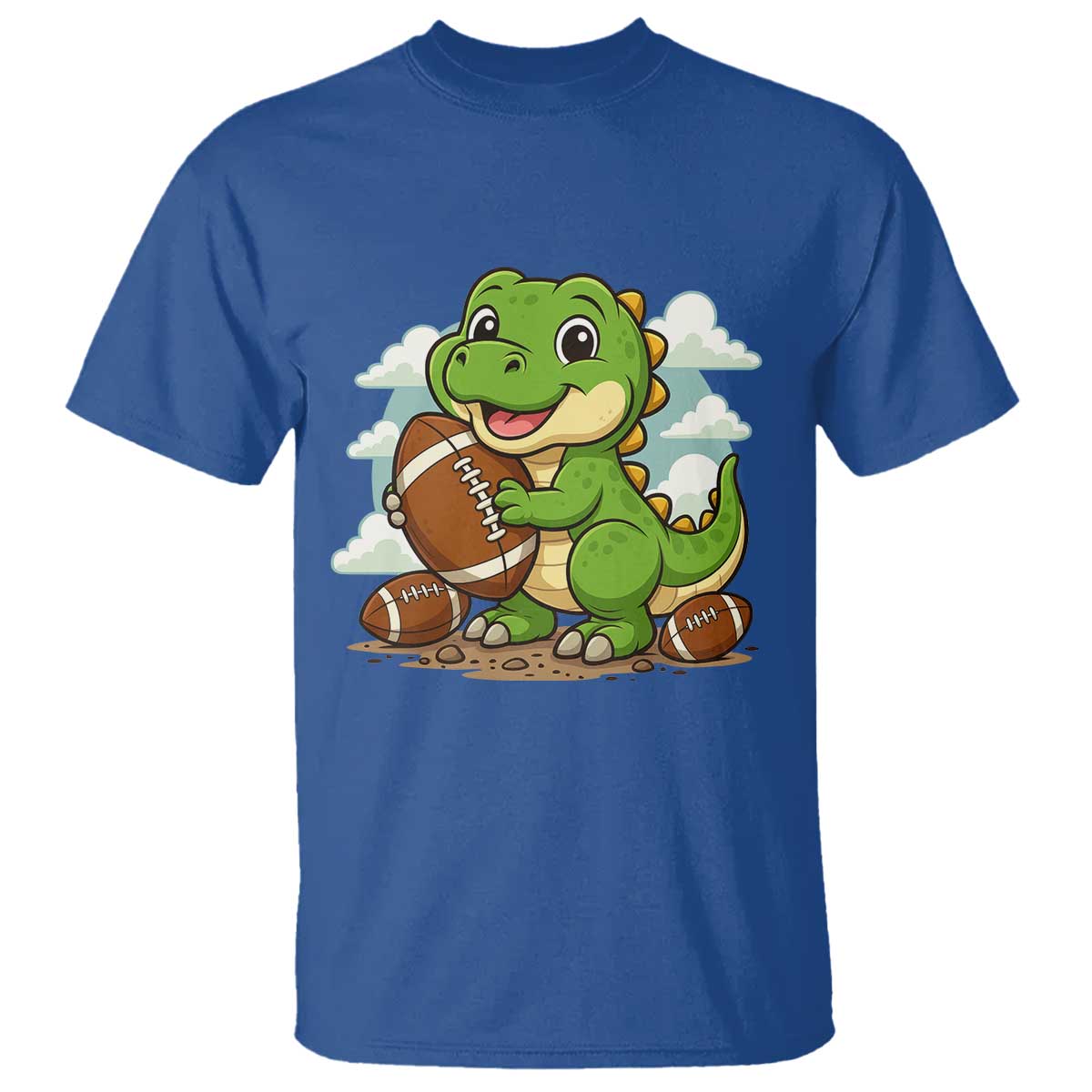 Cute Dinosaur Playing Football T Shirt Funny Kids Gift - Wonder Print Shop