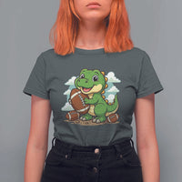 Cute Dinosaur Playing Football T Shirt For Women Funny Kids Gift - Wonder Print Shop