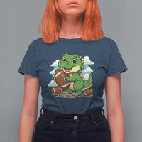 Cute Dinosaur Playing Football T Shirt For Women Funny Kids Gift - Wonder Print Shop