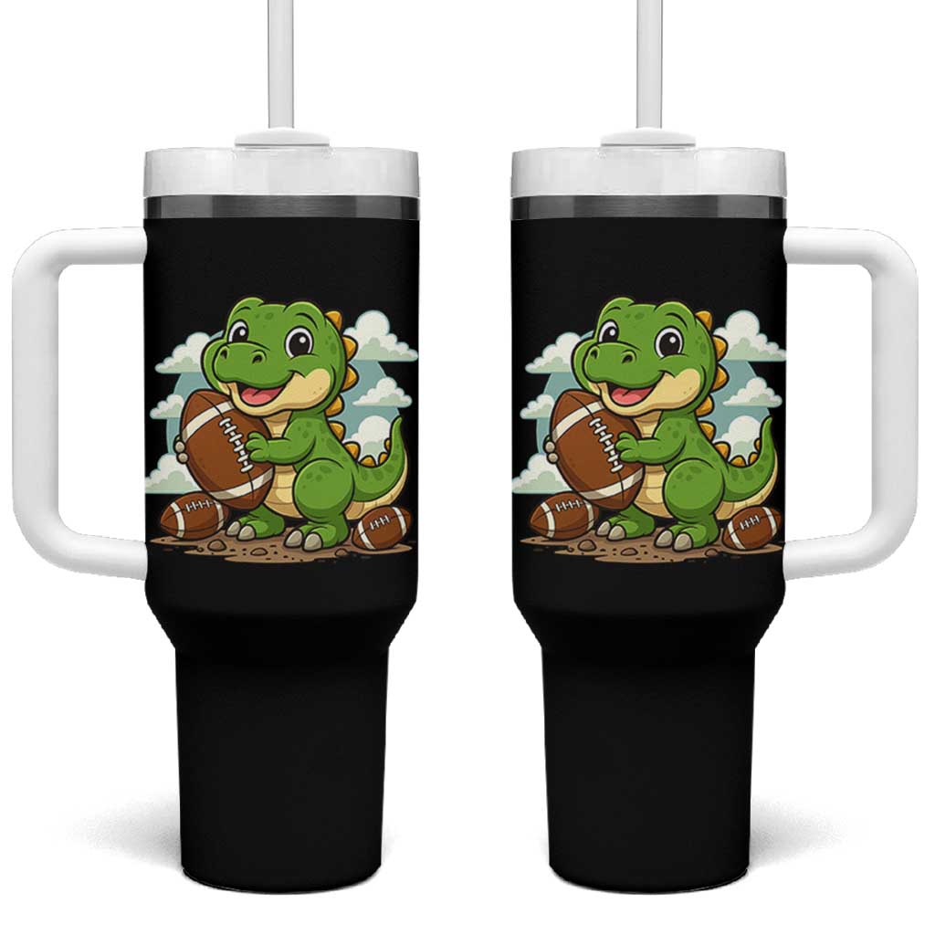 Cute Dinosaur Playing Football Tumbler With Handle Funny Kids Gift - Wonder Print Shop