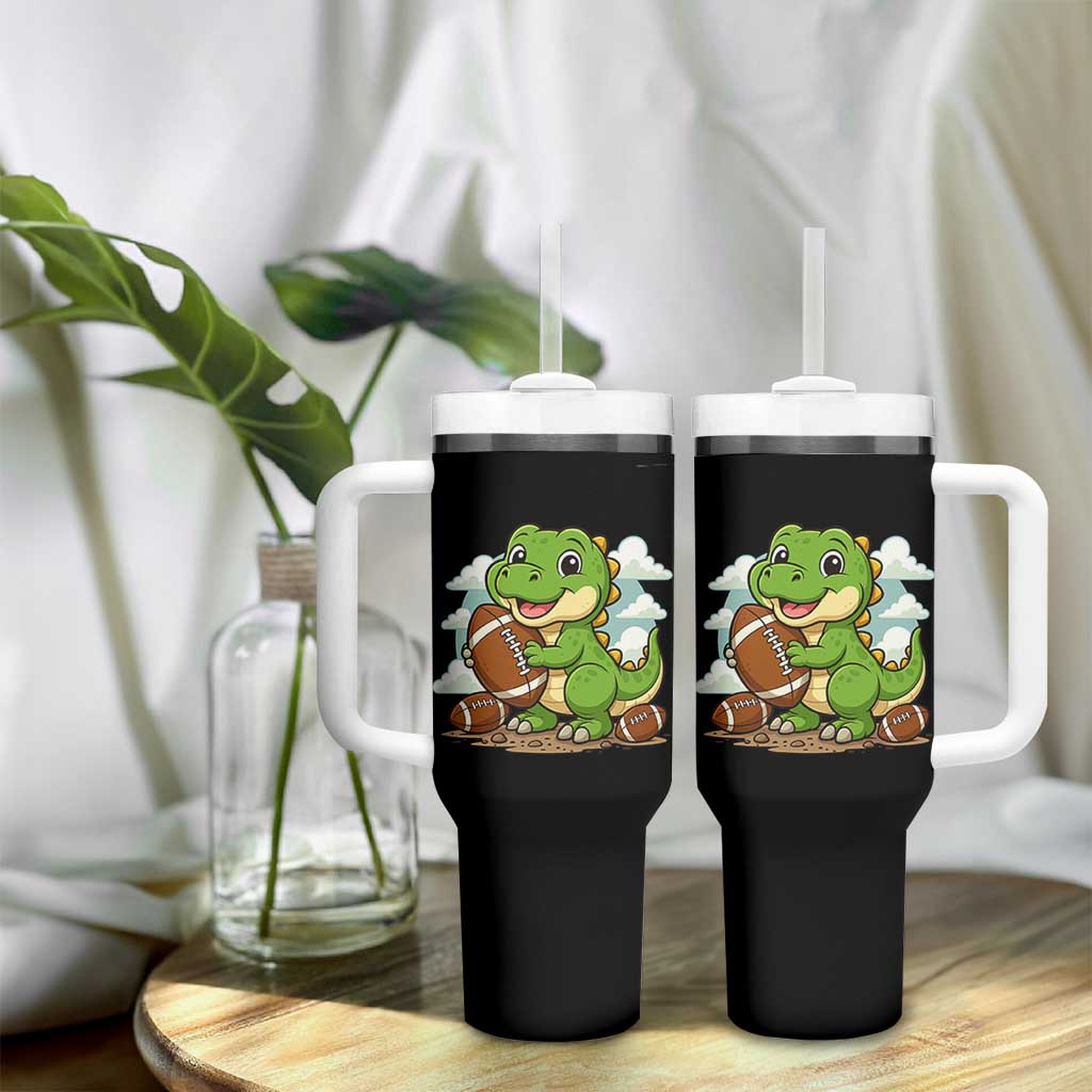Cute Dinosaur Playing Football Tumbler With Handle Funny Kids Gift - Wonder Print Shop