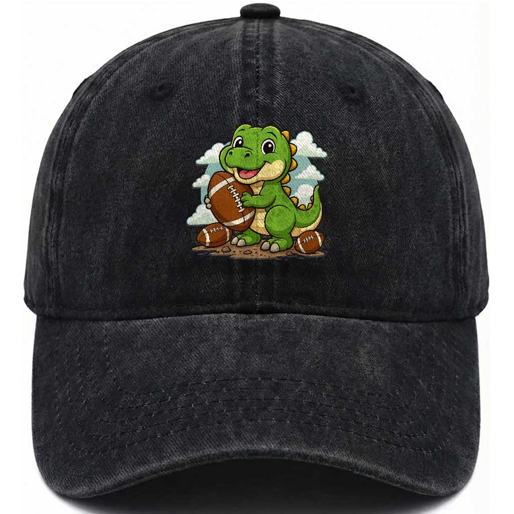 Cute Dinosaur Playing Football Washed Cotton Baseball Cap Funny Kids Gift
