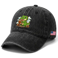 Cute Dinosaur Playing Football Washed Cotton Baseball Cap Funny Kids Gift