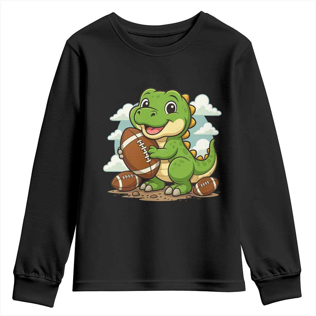 Cute Dinosaur Playing Football Youth Sweatshirt Funny Kids Gift - Wonder Print Shop