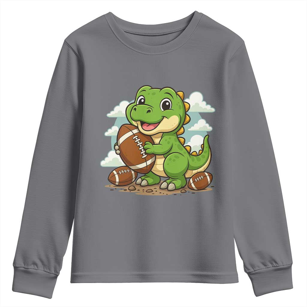Cute Dinosaur Playing Football Youth Sweatshirt Funny Kids Gift - Wonder Print Shop