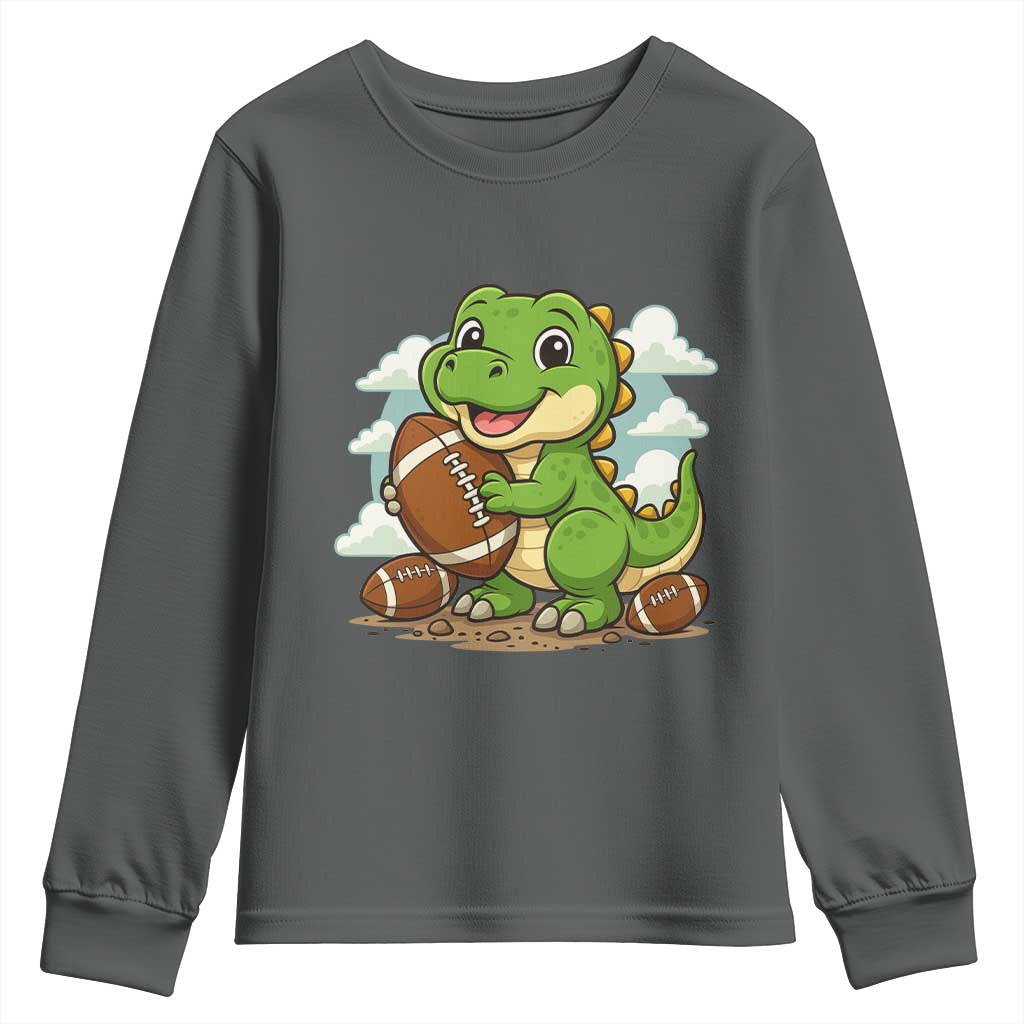 Cute Dinosaur Playing Football Youth Sweatshirt Funny Kids Gift - Wonder Print Shop