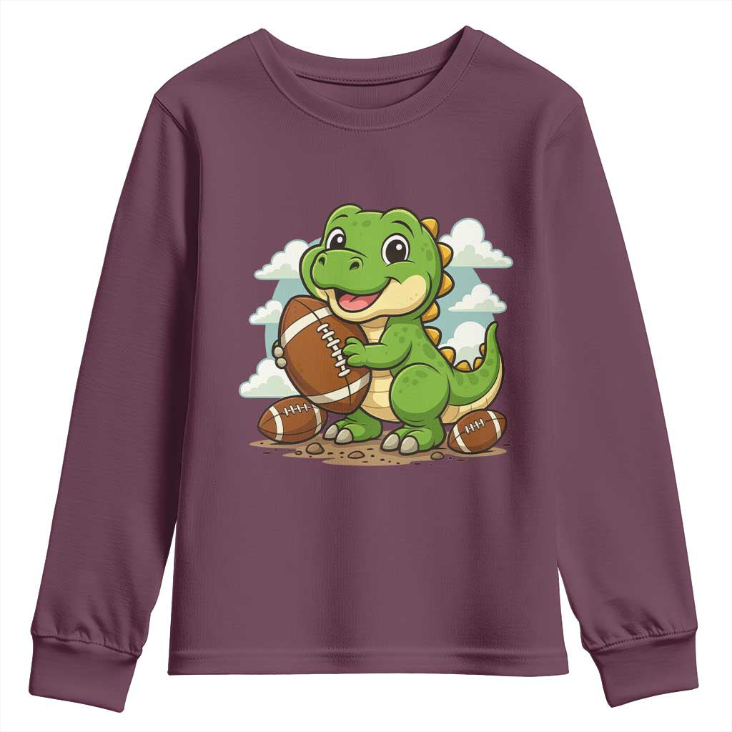 Cute Dinosaur Playing Football Youth Sweatshirt Funny Kids Gift - Wonder Print Shop