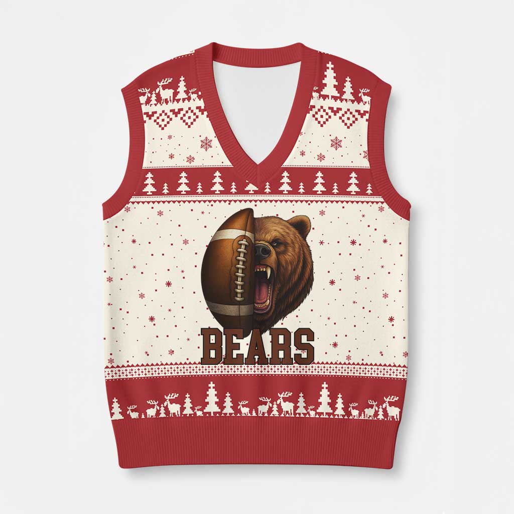 Fear The Bear Football V-Neck Knit Sweater Vest Game Day Sports Fan Gift - Wonder Print Shop