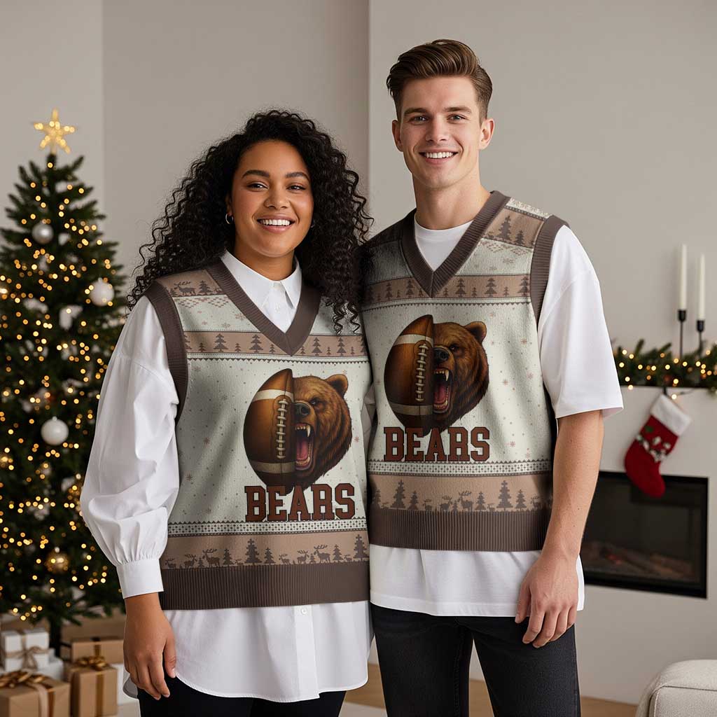 Fear The Bear Football V-Neck Knit Sweater Vest Game Day Sports Fan Gift - Wonder Print Shop