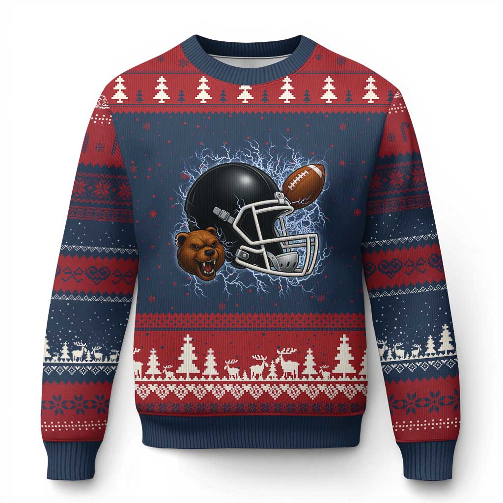 Game Day Sports Fan Gift Ugly Christmas Sweater Lightning Bear Helmet - Wonder Print Shop