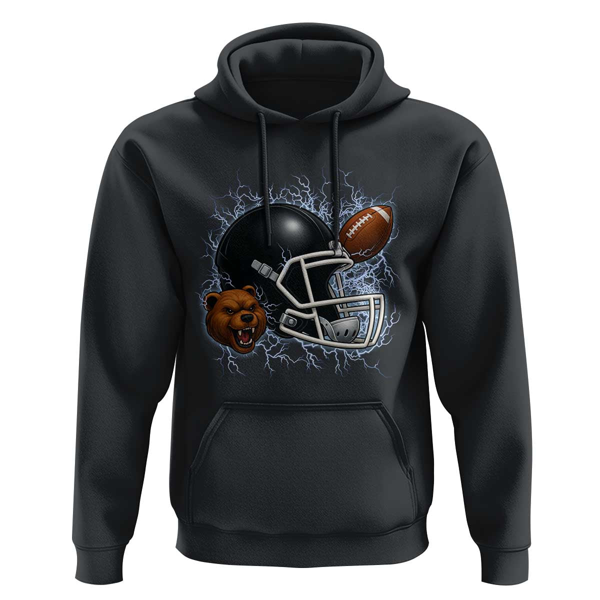 Game Day Sports Fan Gift Hoodie Lightning Bear Helmet - Wonder Print Shop