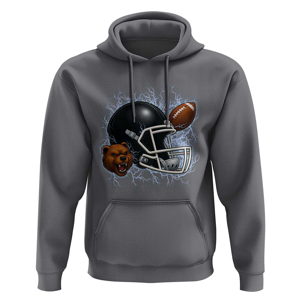 Game Day Sports Fan Gift Hoodie Lightning Bear Helmet - Wonder Print Shop