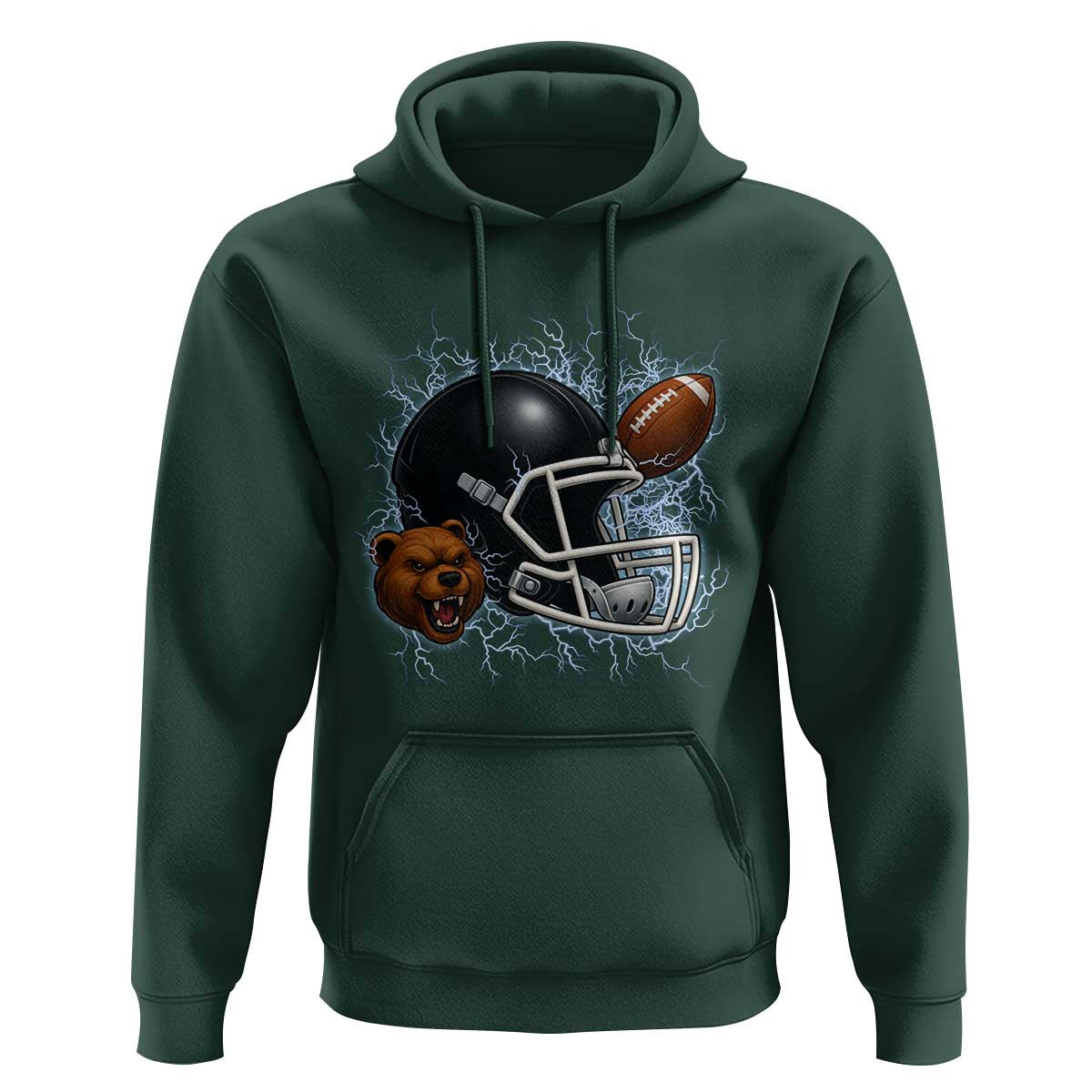 Game Day Sports Fan Gift Hoodie Lightning Bear Helmet - Wonder Print Shop