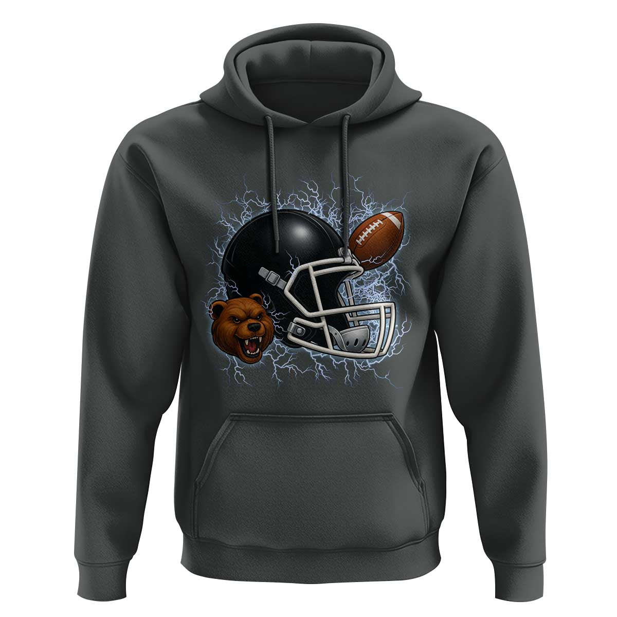 Game Day Sports Fan Gift Hoodie Lightning Bear Helmet - Wonder Print Shop
