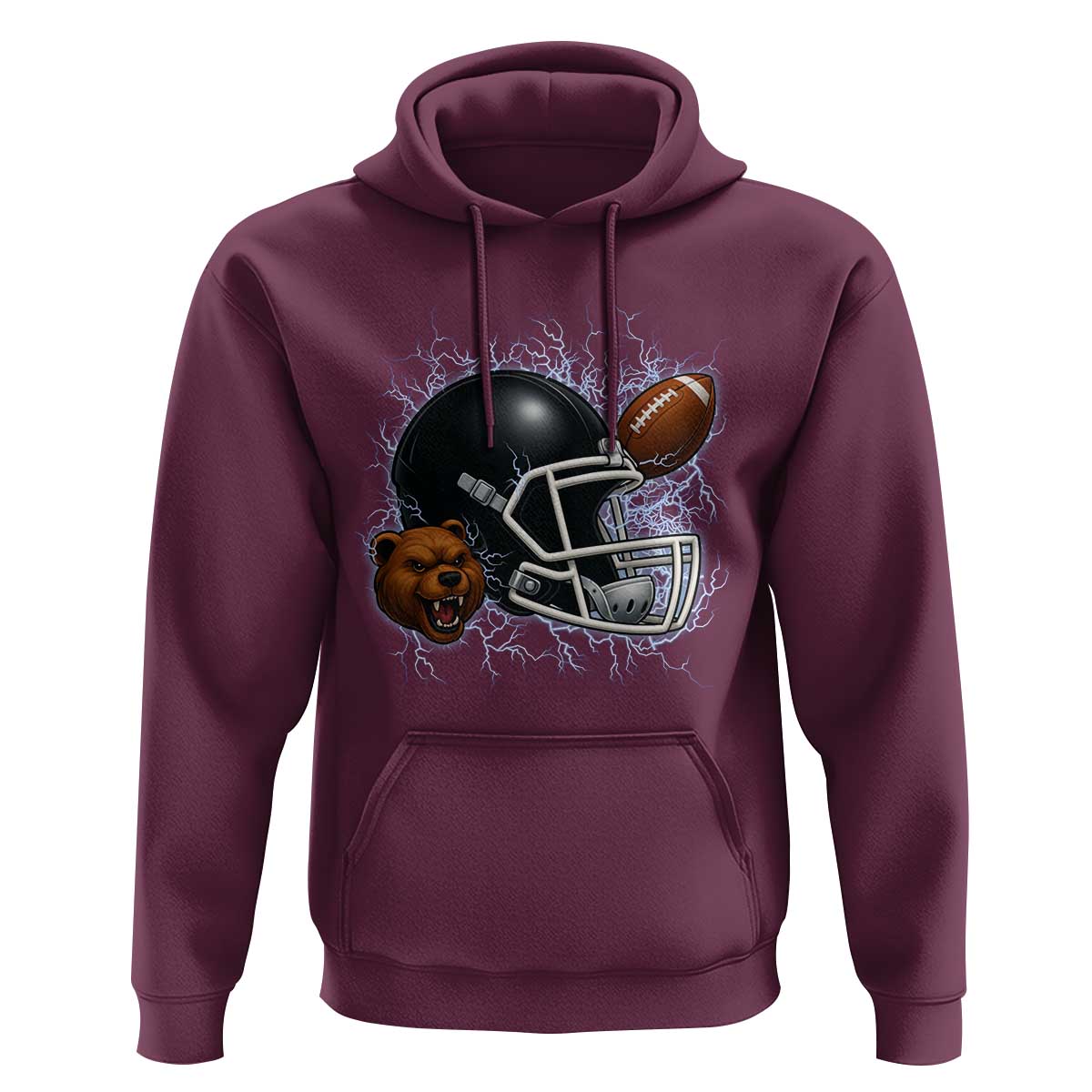 Game Day Sports Fan Gift Hoodie Lightning Bear Helmet - Wonder Print Shop
