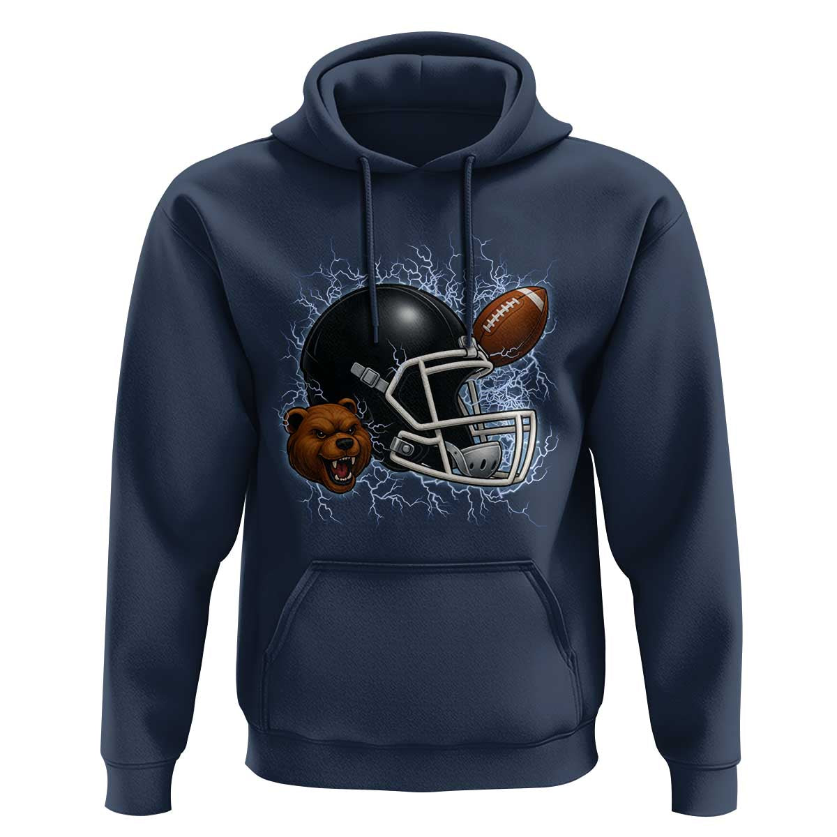 Game Day Sports Fan Gift Hoodie Lightning Bear Helmet - Wonder Print Shop