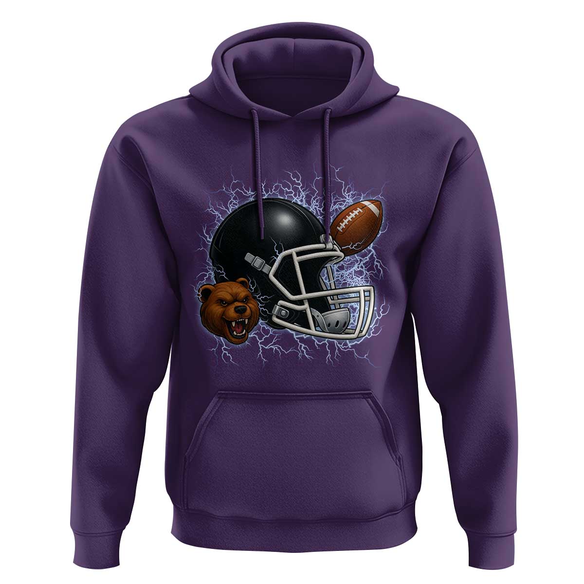 Game Day Sports Fan Gift Hoodie Lightning Bear Helmet - Wonder Print Shop