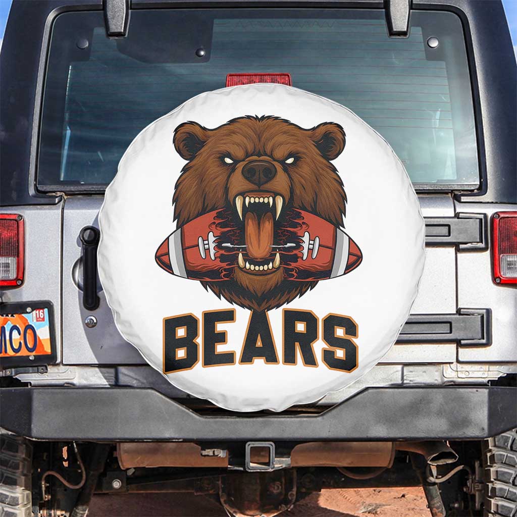 Football Player Gift Spare Tire Cover Fierce Bear Biting Ball - Wonder Print Shop