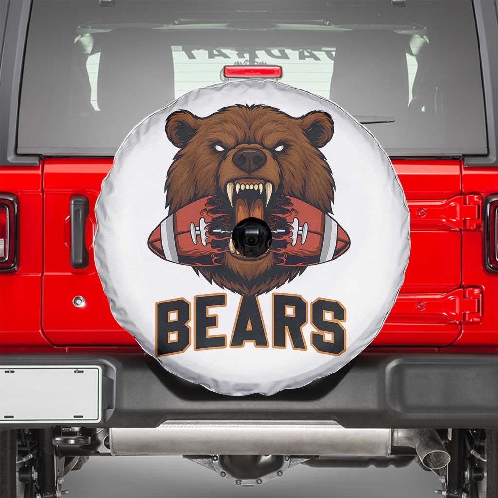 Football Player Gift Spare Tire Cover Fierce Bear Biting Ball - Wonder Print Shop