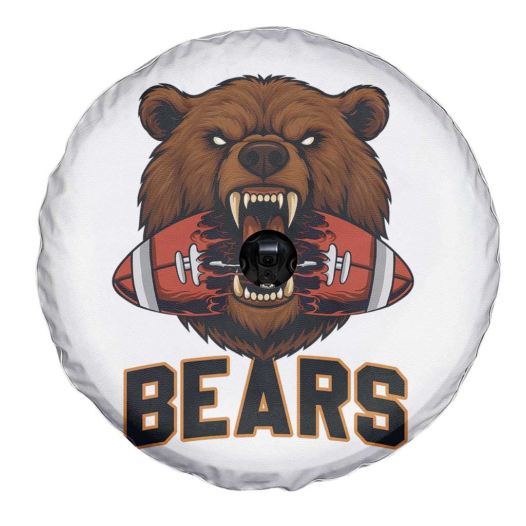 Football Player Gift Spare Tire Cover Fierce Bear Biting Ball - Wonder Print Shop