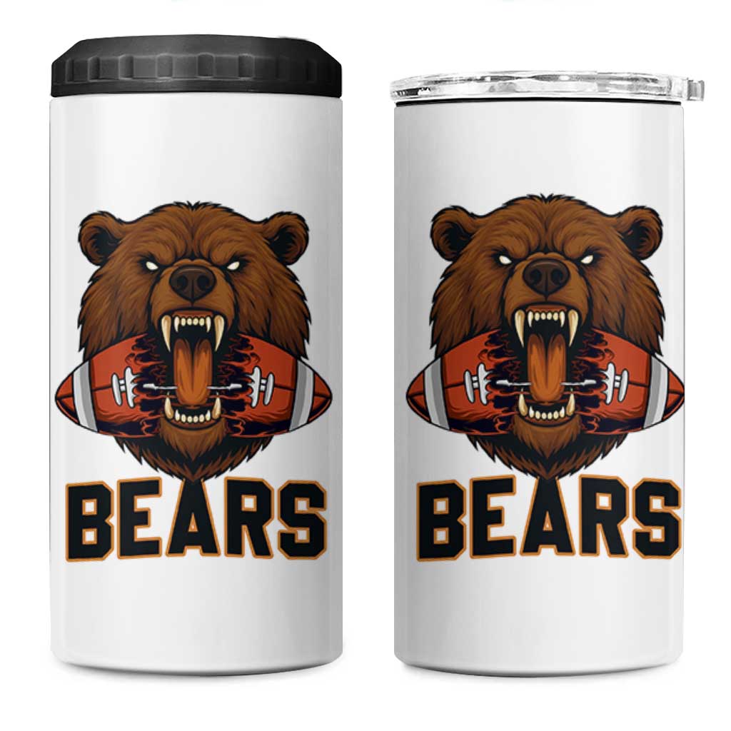 Football Player Gift 4 in 1 Can Cooler Tumbler Fierce Bear Biting Ball - Wonder Print Shop