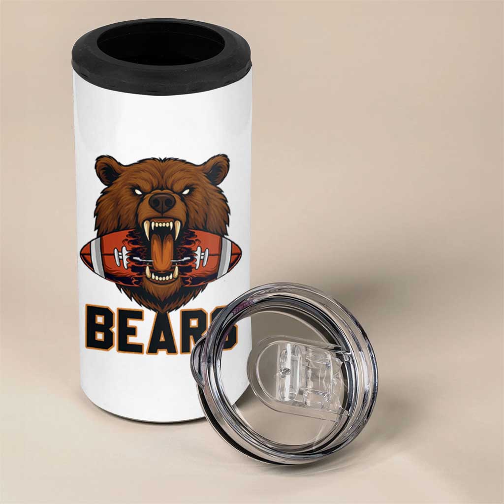 Football Player Gift 4 in 1 Can Cooler Tumbler Fierce Bear Biting Ball - Wonder Print Shop