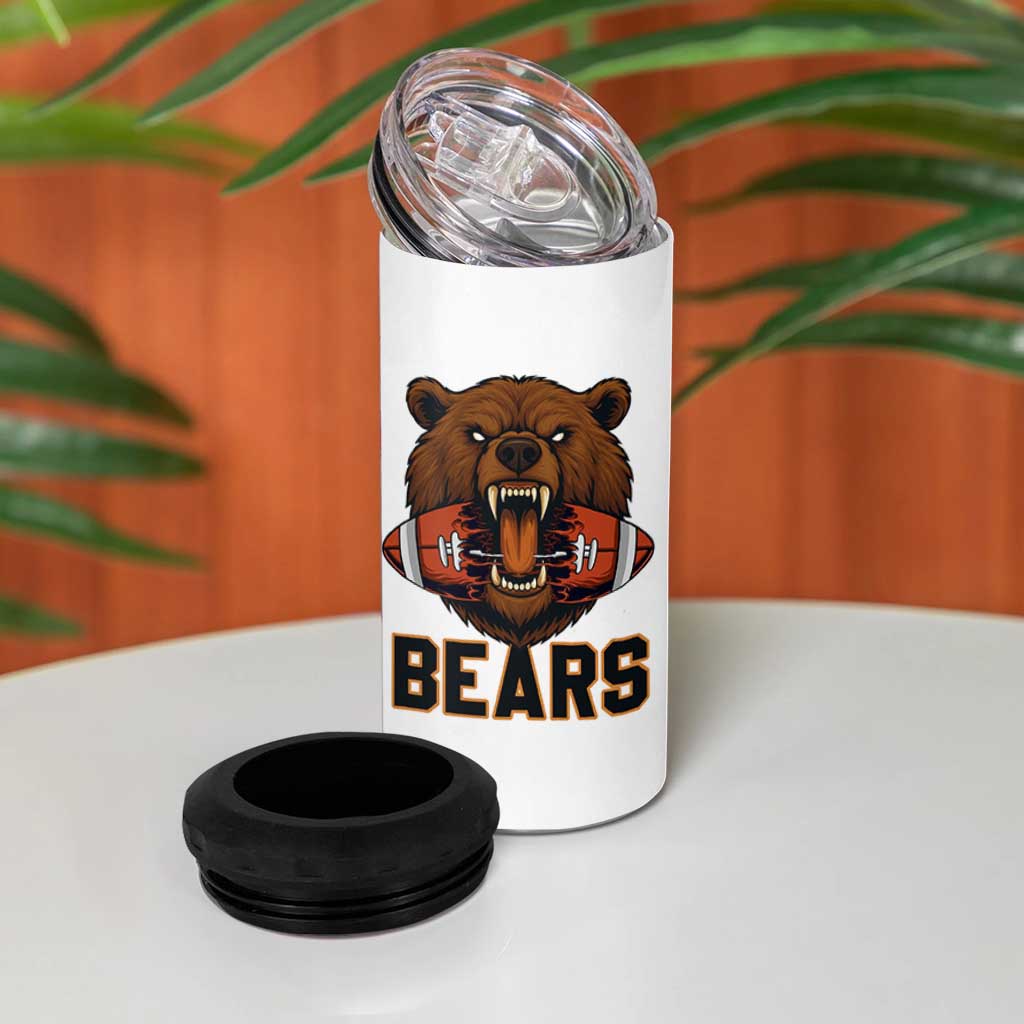Football Player Gift 4 in 1 Can Cooler Tumbler Fierce Bear Biting Ball - Wonder Print Shop