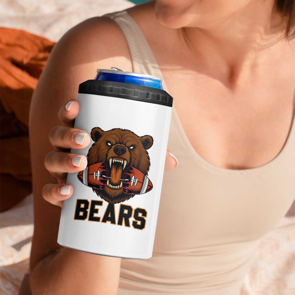 Football Player Gift 4 in 1 Can Cooler Tumbler Fierce Bear Biting Ball - Wonder Print Shop