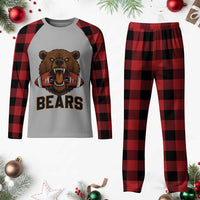 Football Player Gift Plaid Pajama Set Fierce Bear Biting Ball - Wonder Print Shop