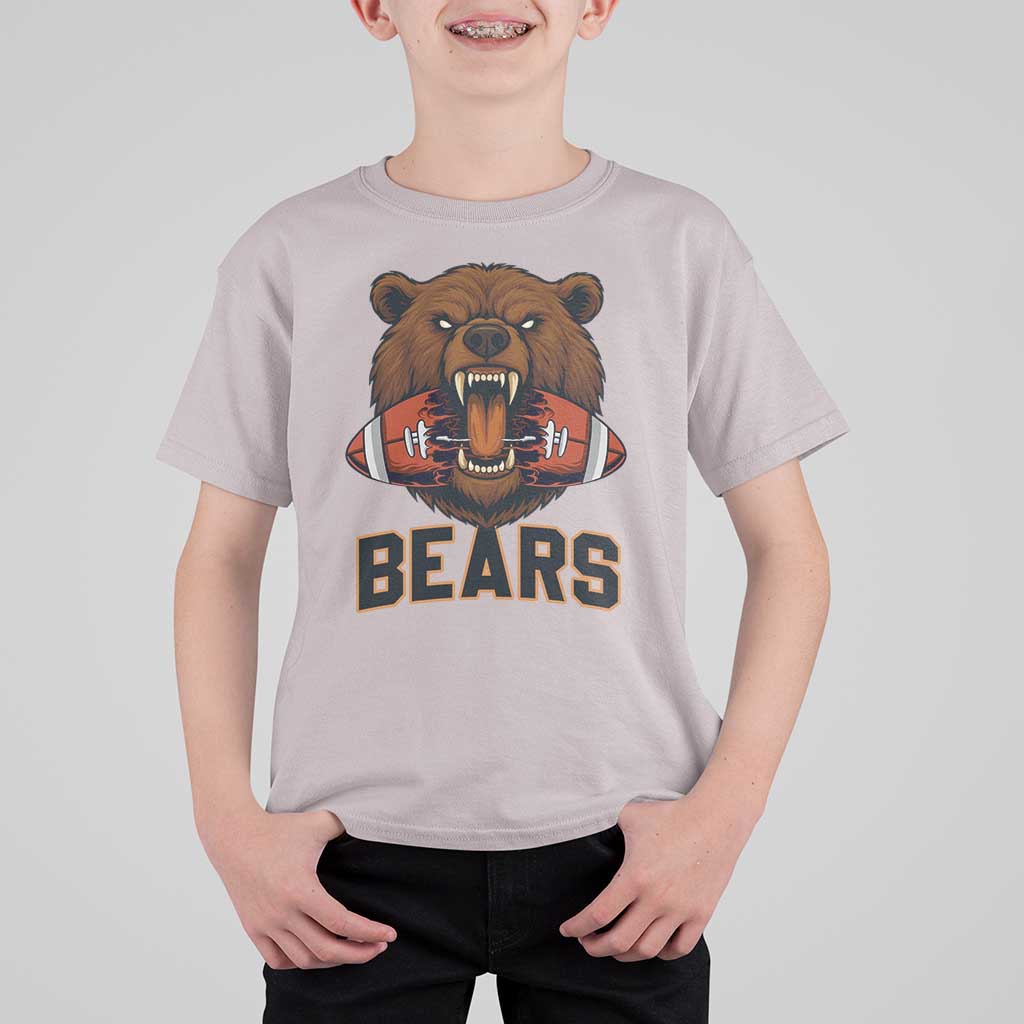 Football Player Gift T Shirt For Kid Fierce Bear Biting Ball - Wonder Print Shop