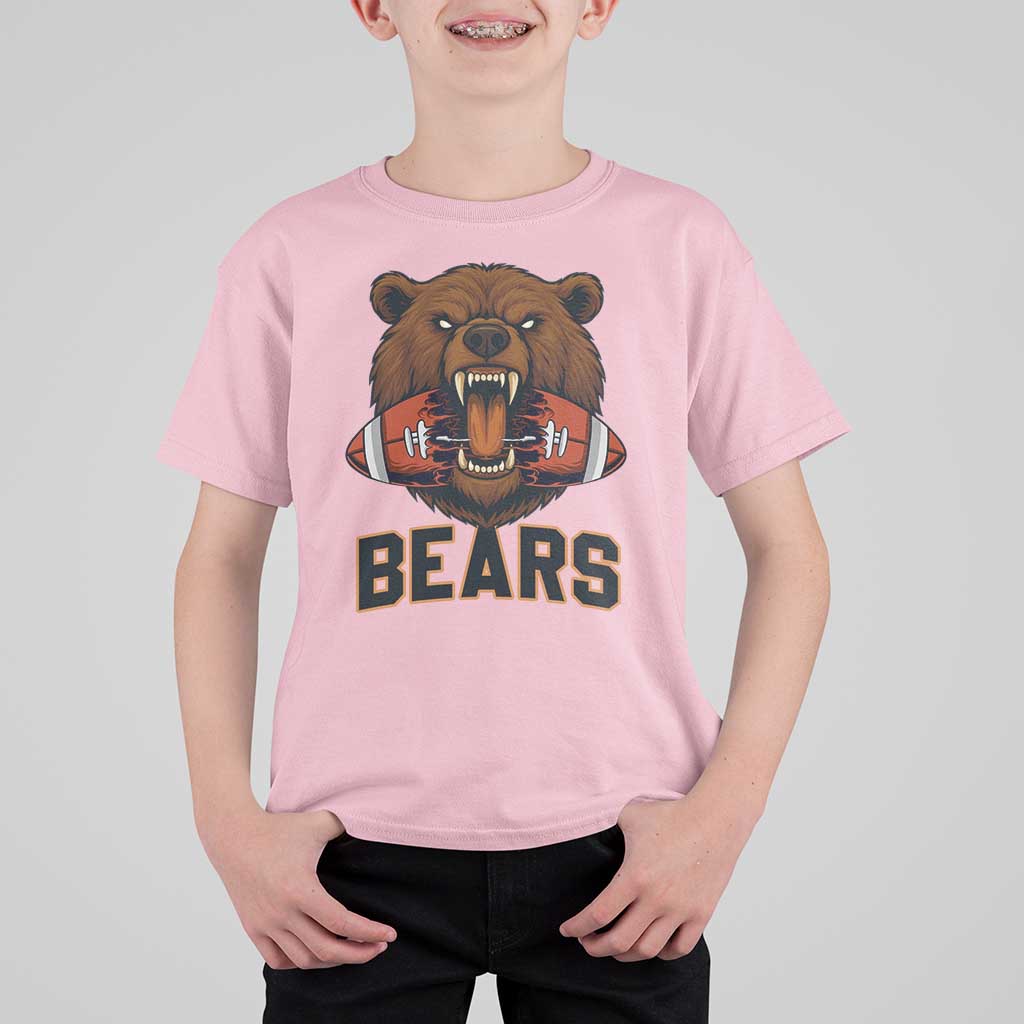 Football Player Gift T Shirt For Kid Fierce Bear Biting Ball - Wonder Print Shop