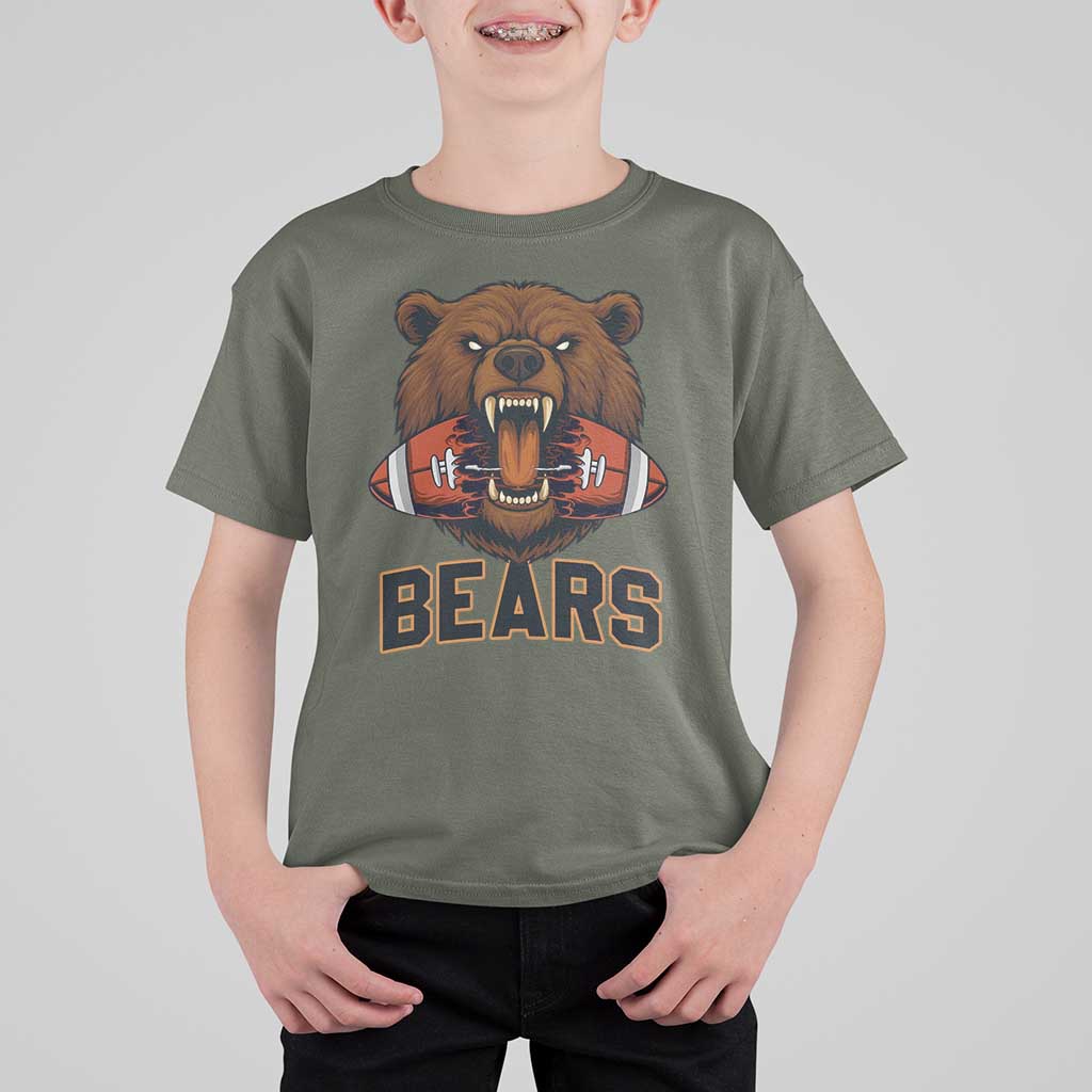 Football Player Gift T Shirt For Kid Fierce Bear Biting Ball - Wonder Print Shop