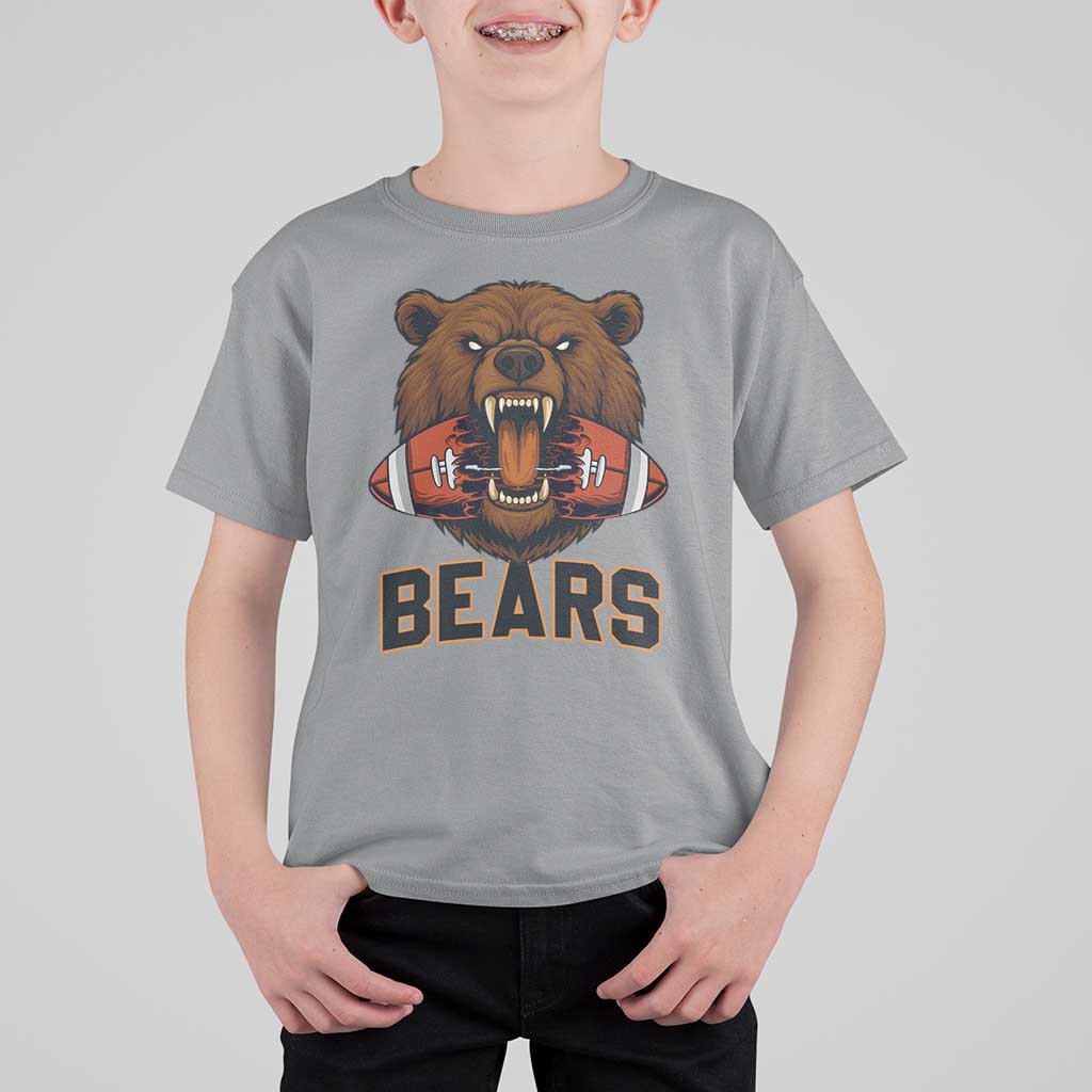 Football Player Gift T Shirt For Kid Fierce Bear Biting Ball - Wonder Print Shop