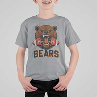 Football Player Gift T Shirt For Kid Fierce Bear Biting Ball - Wonder Print Shop