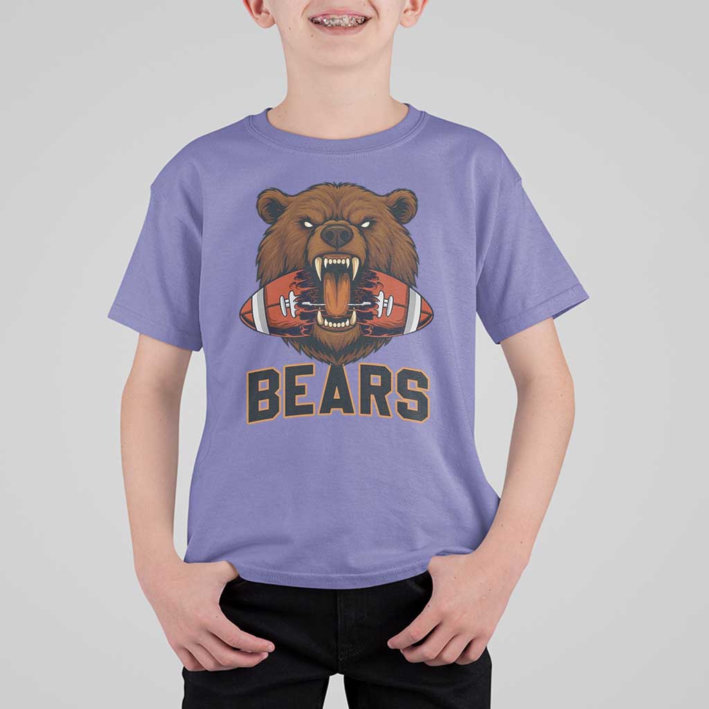 Football Player Gift T Shirt For Kid Fierce Bear Biting Ball - Wonder Print Shop
