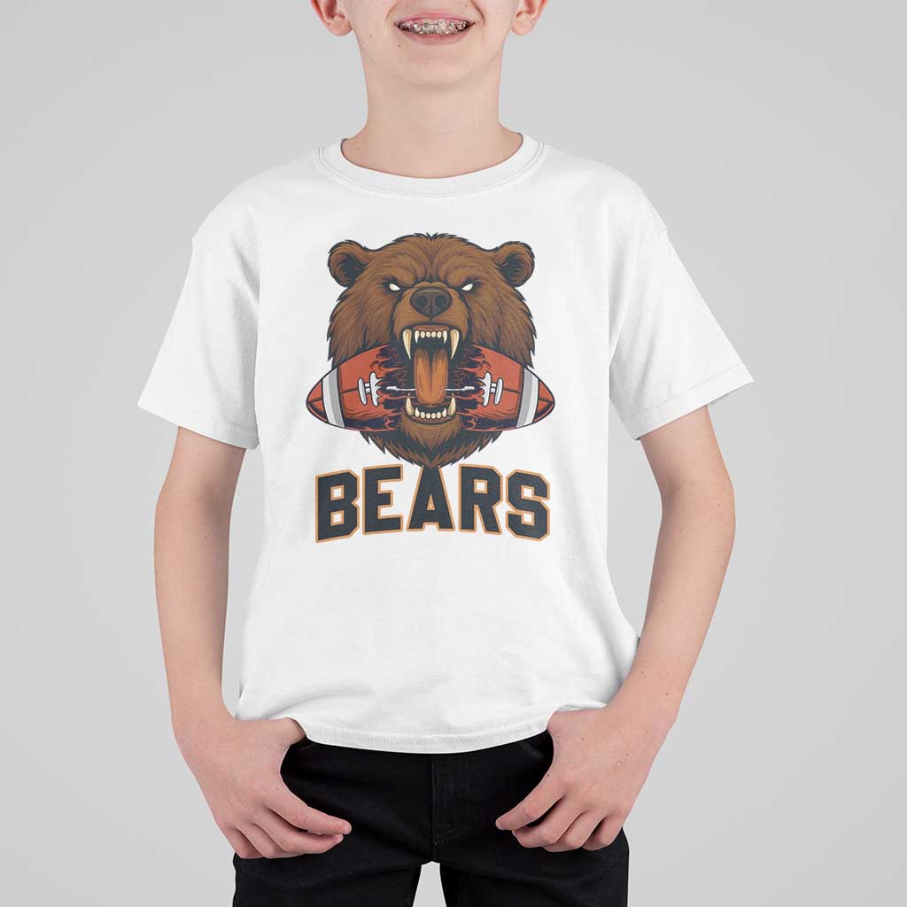 Football Player Gift T Shirt For Kid Fierce Bear Biting Ball - Wonder Print Shop