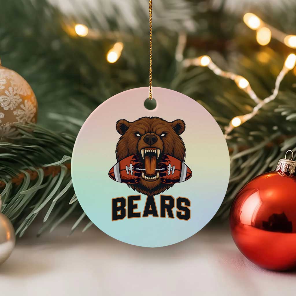 Football Player Gift Ceramic Ornament Fierce Bear Biting Ball - Wonder Print Shop