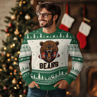 Football Player Gift Ugly Christmas Sweater Fierce Bear Biting Ball - Wonder Print Shop