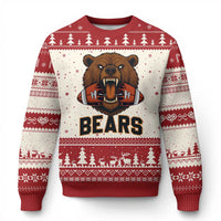 Football Player Gift Ugly Christmas Sweater Fierce Bear Biting Ball - Wonder Print Shop