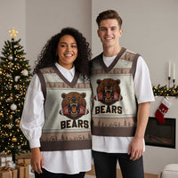 Football Player Gift V-Neck Knit Sweater Vest Fierce Bear Biting Ball - Wonder Print Shop