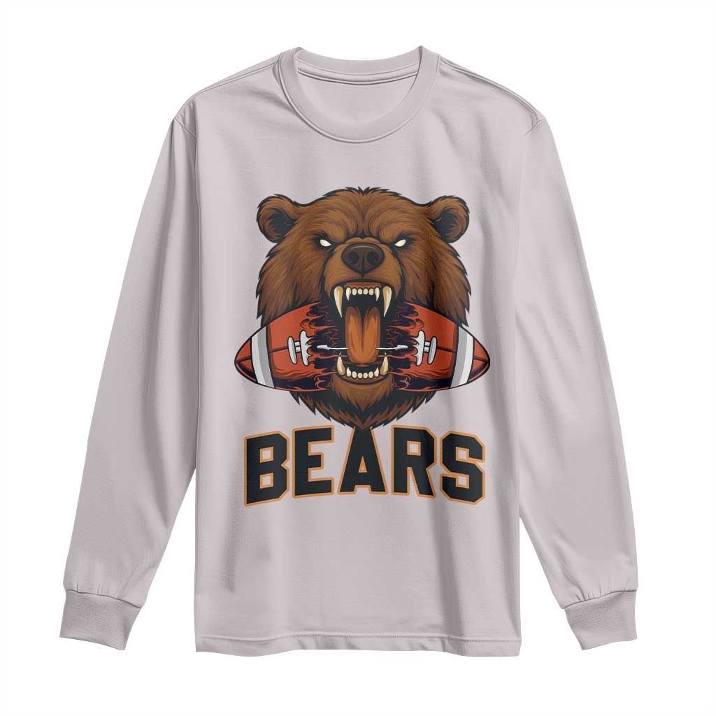 Football Player Gift Long Sleeve Shirt Fierce Bear Biting Ball - Wonder Print Shop