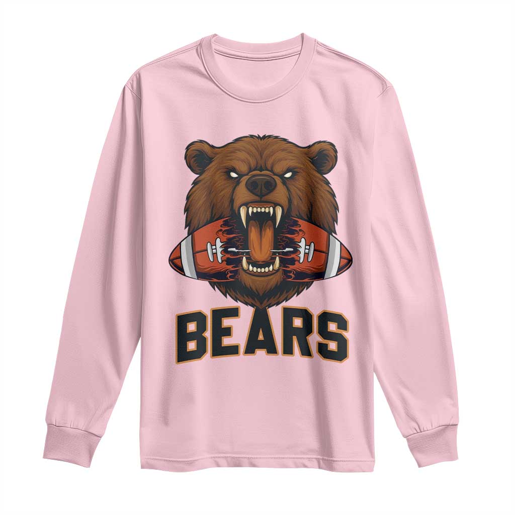 Football Player Gift Long Sleeve Shirt Fierce Bear Biting Ball - Wonder Print Shop