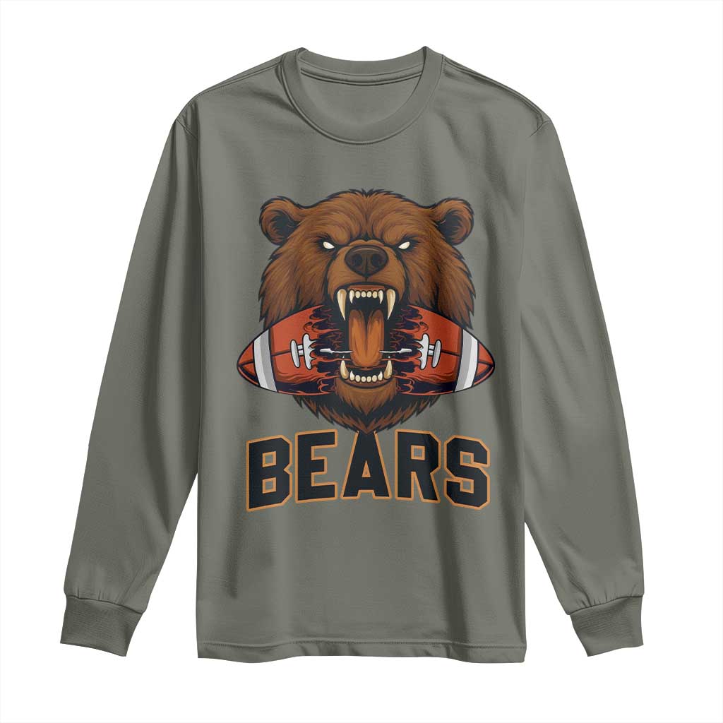 Football Player Gift Long Sleeve Shirt Fierce Bear Biting Ball - Wonder Print Shop