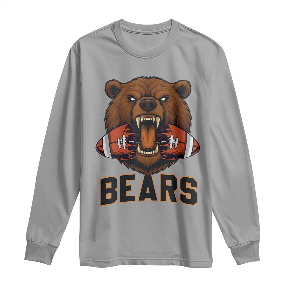 Football Player Gift Long Sleeve Shirt Fierce Bear Biting Ball - Wonder Print Shop